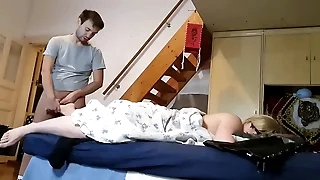 Execration stepson jerking off anent his stepmother's feet secretly HD